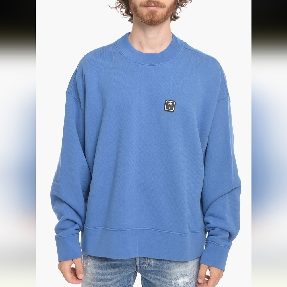 Palm Angels PXP Palm Brushed Cotton Crewneck Sweatshirt Azul